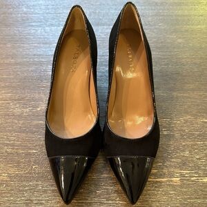 TALBOTS Diane Black Suede & Patent Leather Kitten Heel Pump 7.5 AA Narrow